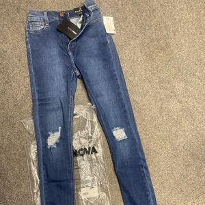 Size 3 you're A Classic Distressed High Waist Skinny Jeans - Medium Blue Wash